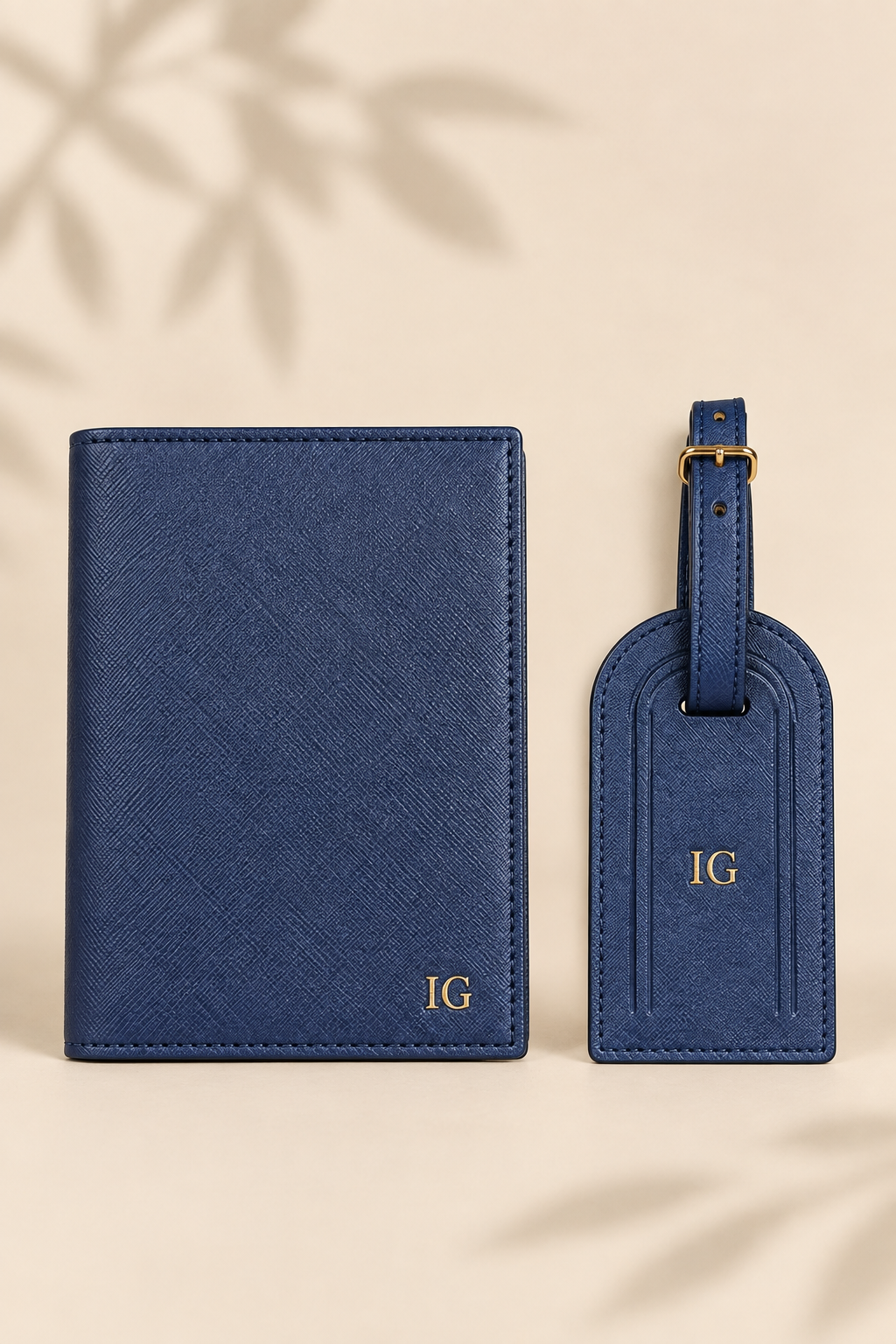 Blue Personalized Passport Holder and Luggage Tag Gift Set