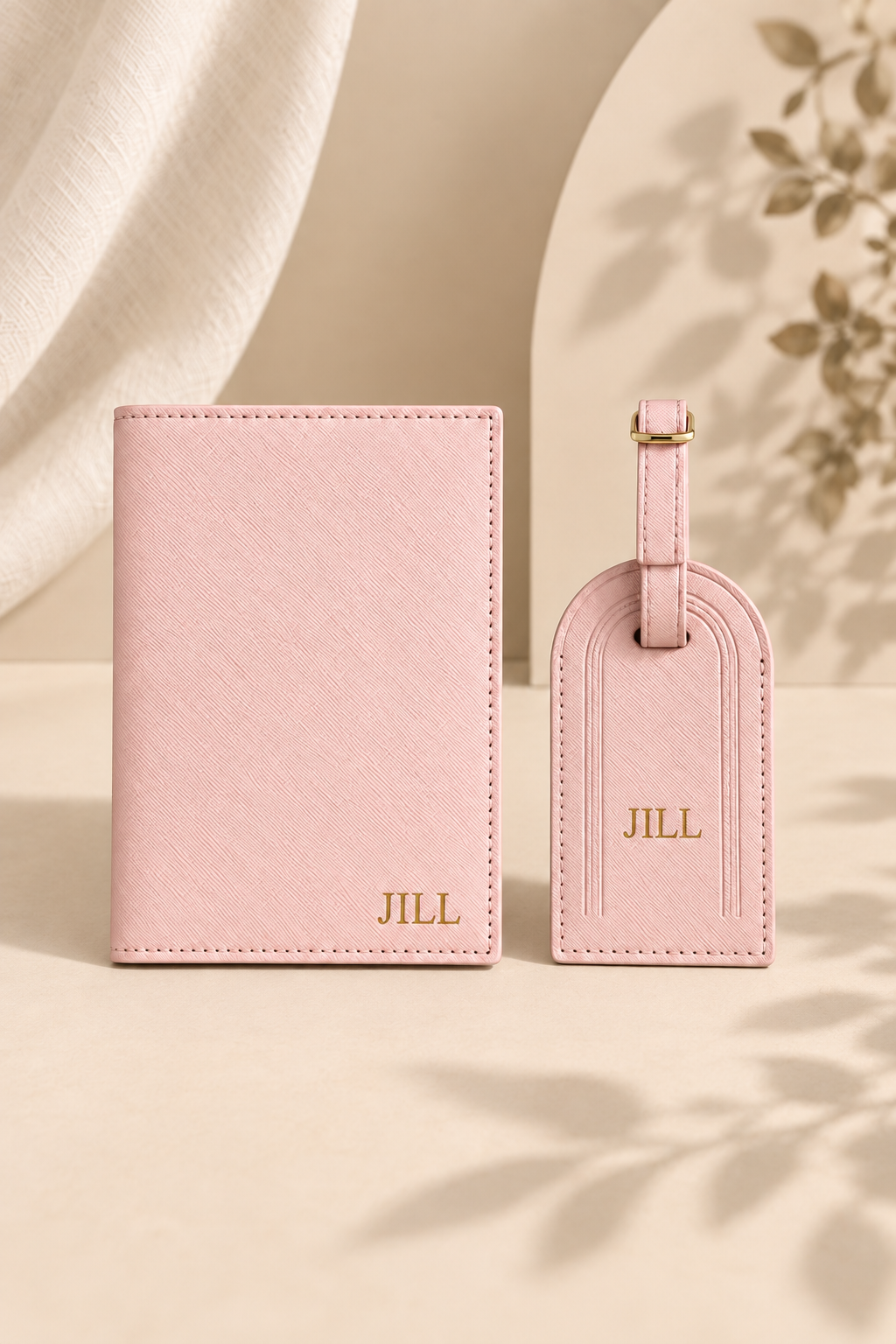 Pink Personalized Passport Holder and Luggage Tag Gift Set