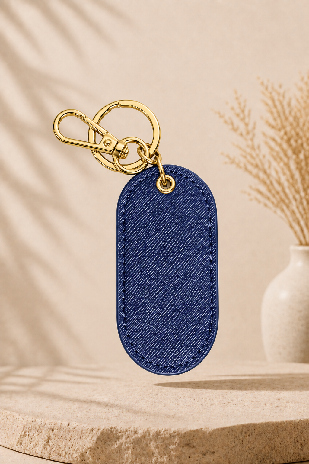 Blue Saffiano Leather Keychain